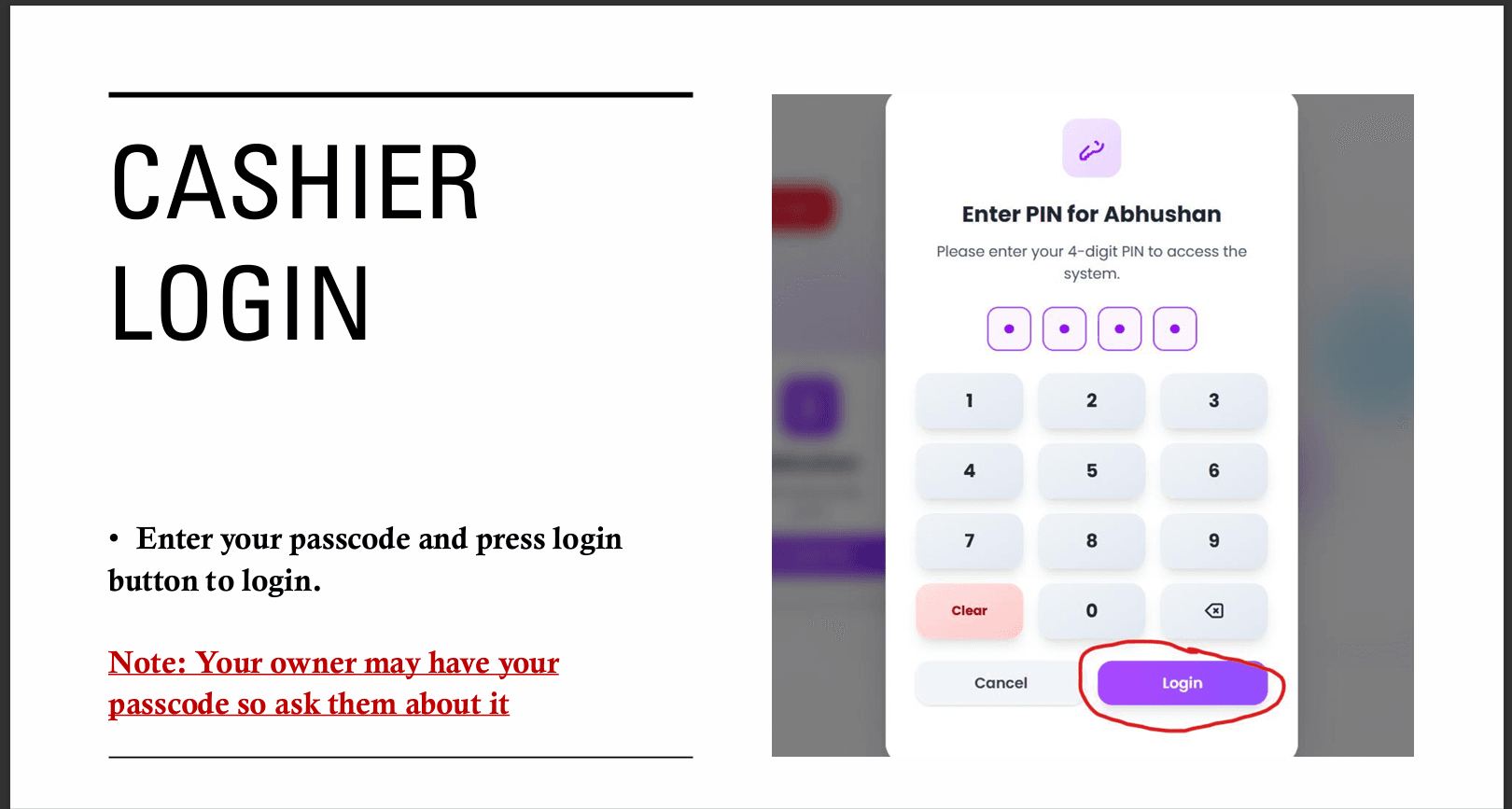 Enter personal PIN and Login