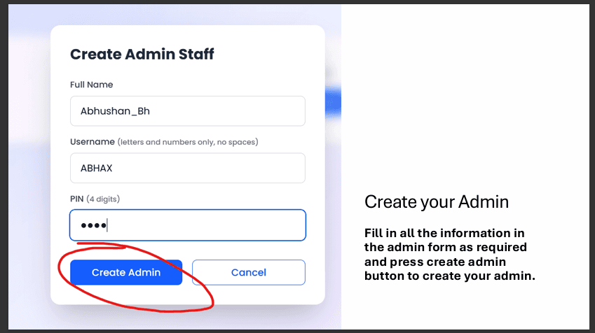 Create Admin form